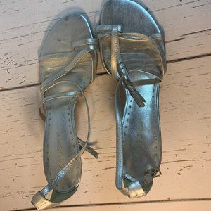 Silver Strappy Sandal Kitten Heel Open Toe shoes